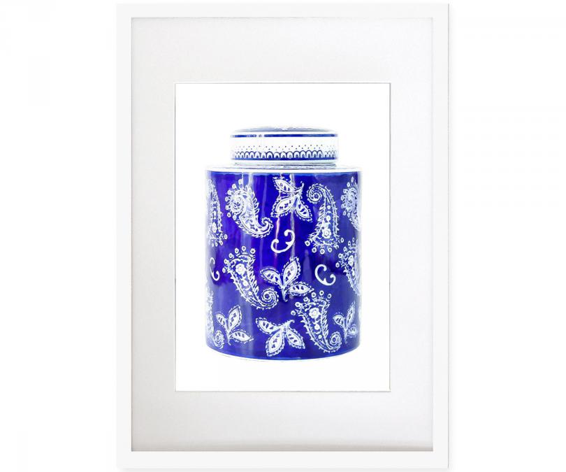 A2 Ginger Jar Print - Monaco Blue & White Framed Print