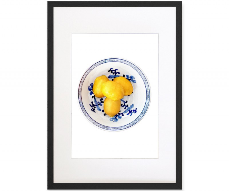 A2 Lemons in Blue & White Bowl Framed Print