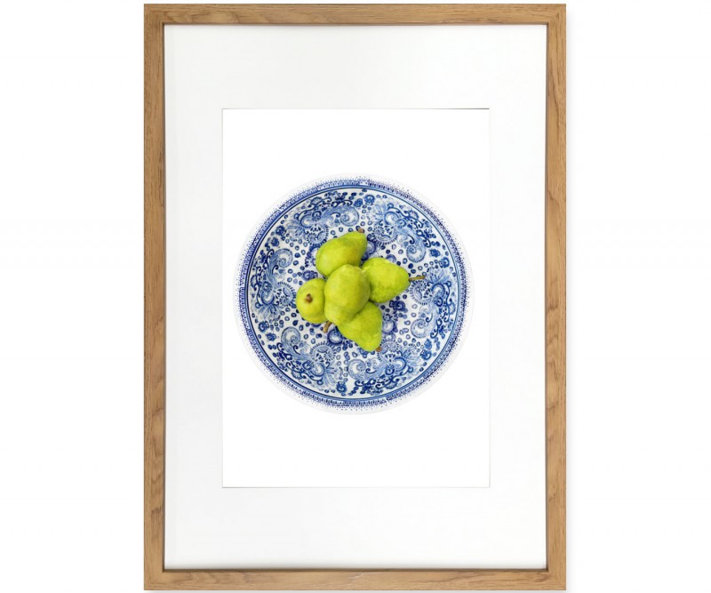 Green Pears in Blue Bowl Framed Print