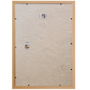 Rear view of A2 American oak picture frame with hanging hardware