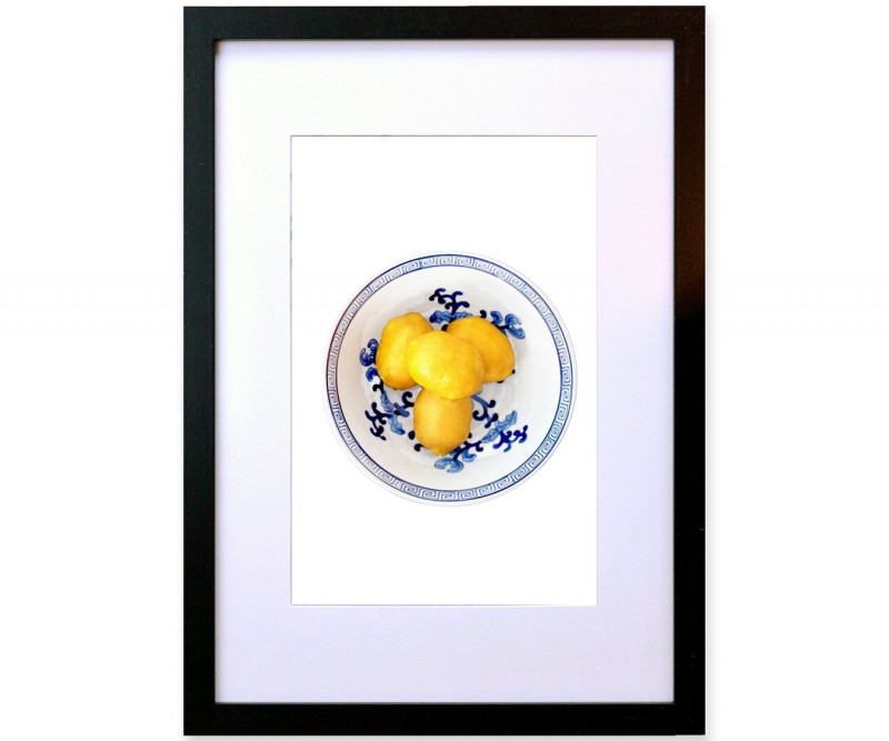 A3 Lemons in Blue & White Bowl Framed Print