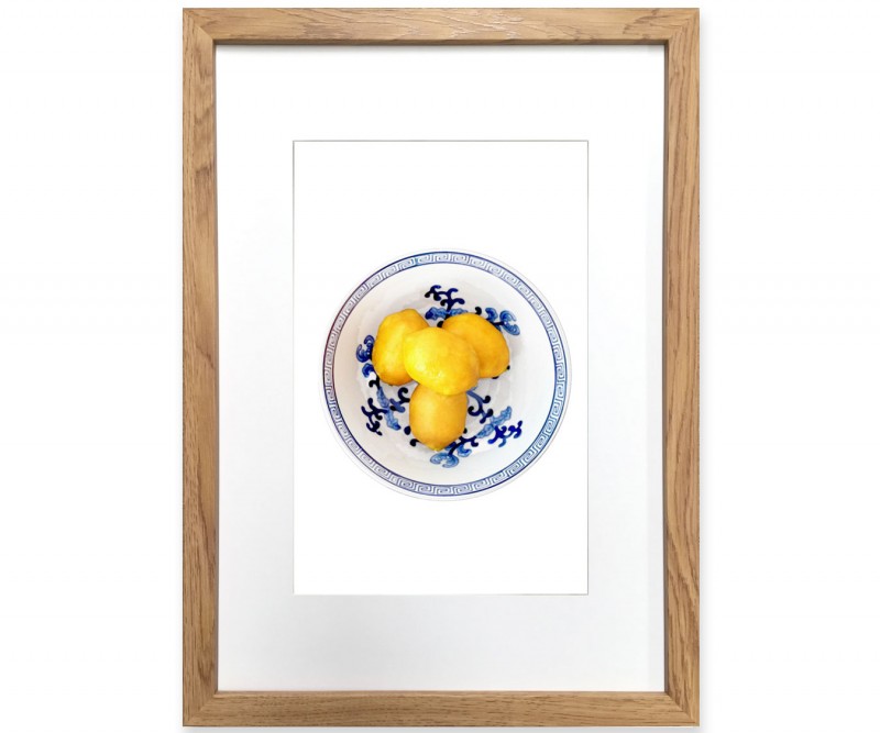 A3 Lemons in Blue & White Bowl Framed Print