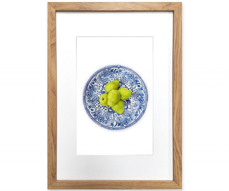 A3 Green Pears in Blue Bowl Framed Print