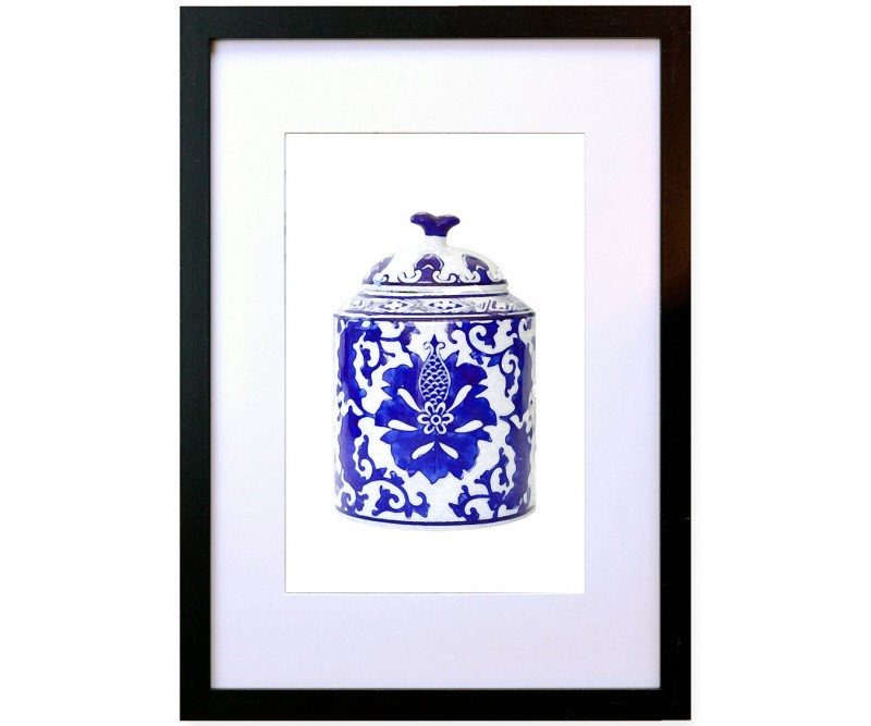 A3 Ginger Jar Print - Cassia Blue & White Framed Print