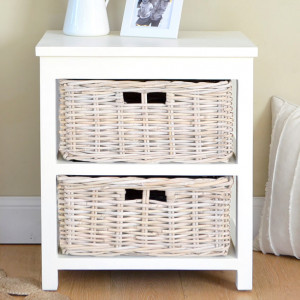 Whitewash rattan basket designed for shelves and cubbyholes