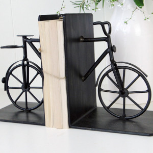Bicycle Bookends Black Metal, a decorative support designed to keep books upright and organised