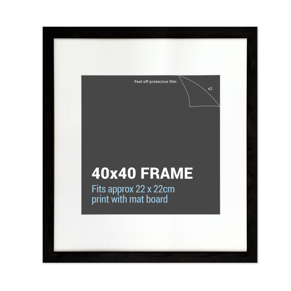 40x40cm Square Black Picture Frame with Mat Board