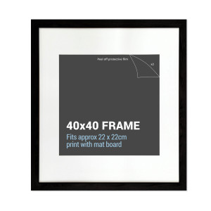 Black 40 x 40 cm square picture frame with a white mat board