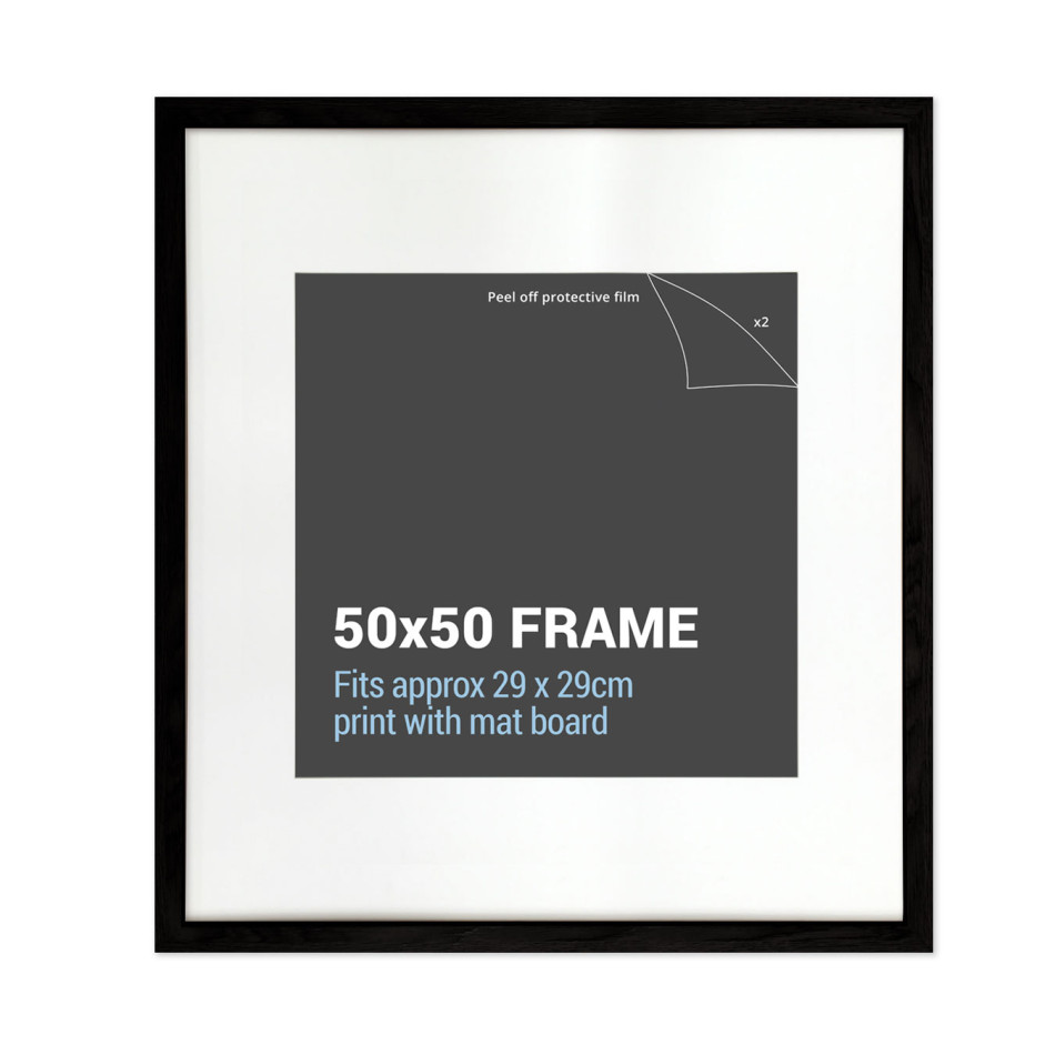 50x50cm Square Black Picture Frame with Mat Board