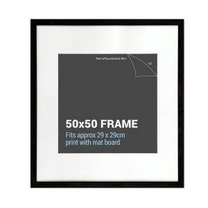 50x50cm Square Black Picture Frame with Mat Board