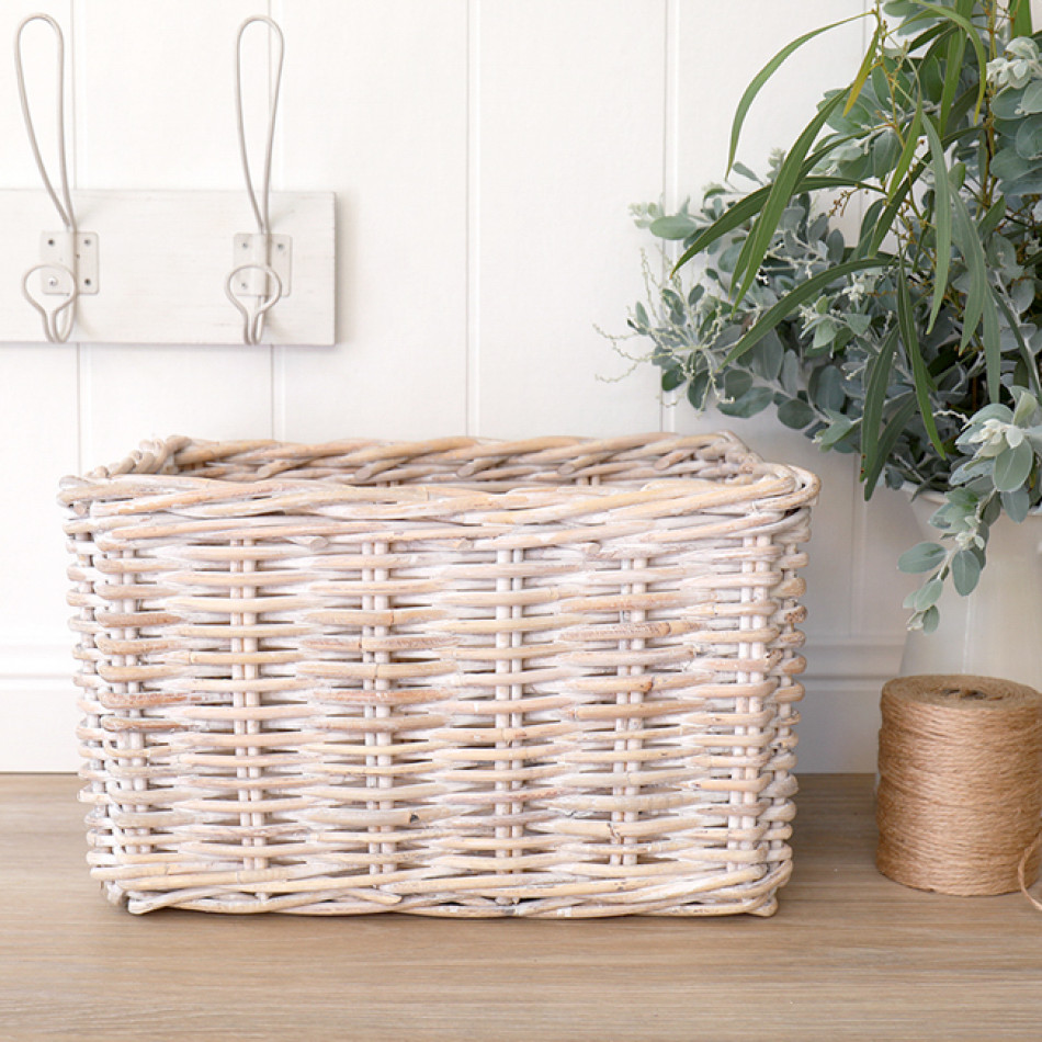 Brook Rattan Storage Basket Whitewash 30cm, a practical basket for household storage or display