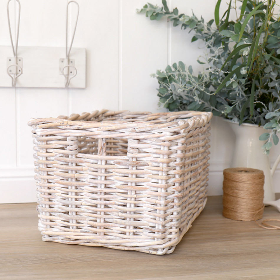 Brook Rattan Storage Basket Whitewash 30cm