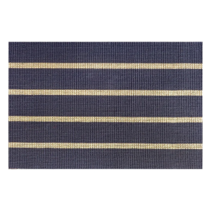 Rectangular woven jute indoor mat with navy and taupe stripes