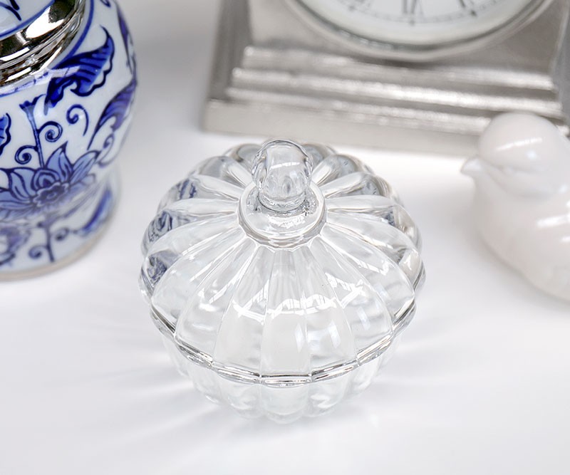 Evie Ribbed Glass Trinket Jar With Lid - Small