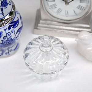 Evie Ribbed Glass Trinket Jar With Lid - Small, a drinkware piece designed for serving beverages at the table