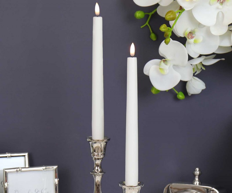 25cm Set 2 White Lux Flameless Taper Candle