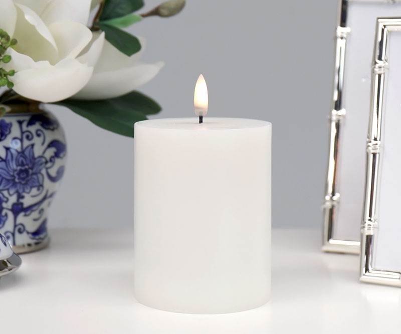 10cm White Lux Collection Flameless Candle - 8cm Wide