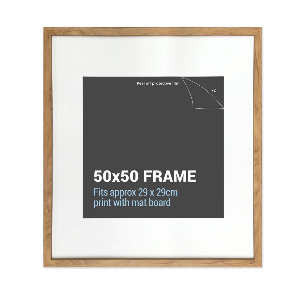 50x50cm Square American Oak Picture Frame with Mat Board
