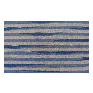 Natural coir doormat with painted blue watercolour stripes
