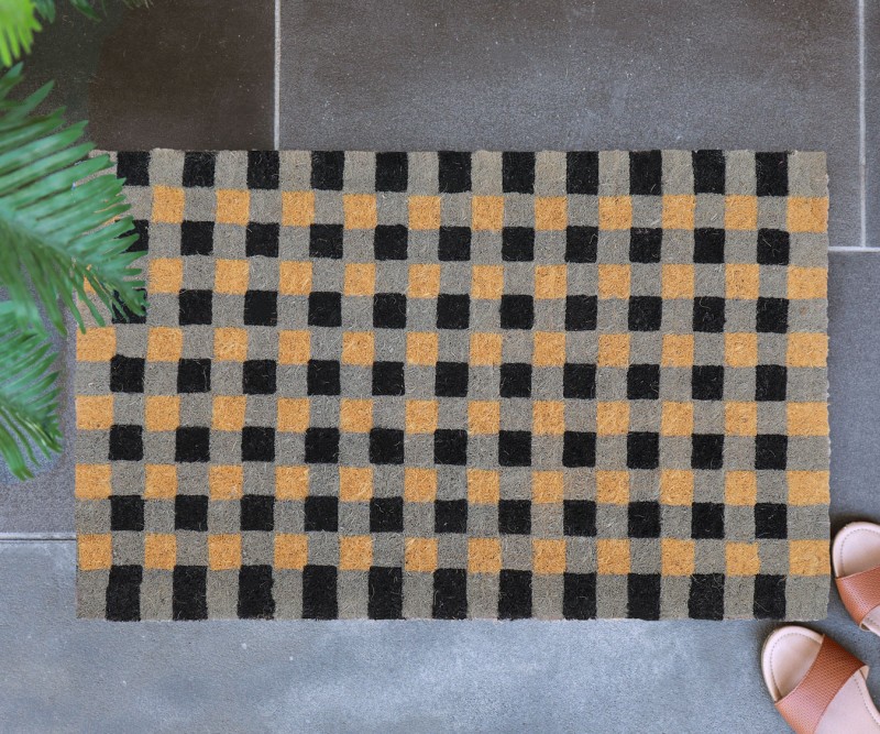 Black Gingham Doormat - Regular