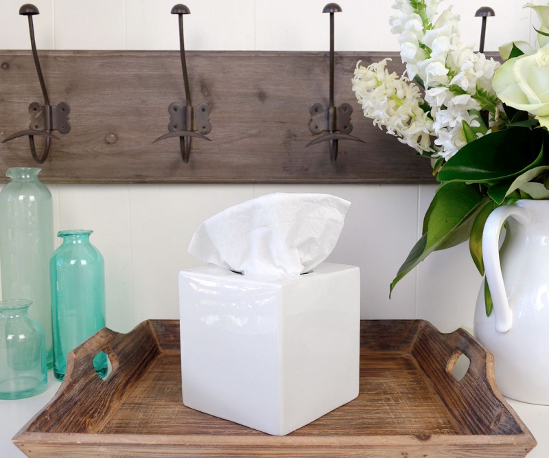 Charlie White Ceramic Tissue Box Cover