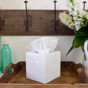 Charlie White Ceramic Tissue Box Cover, highlighting the product's distinctive form and defining design