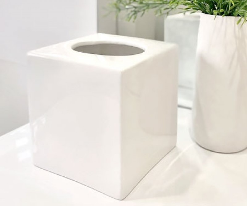 Charlie White Ceramic Tissue Box Cover