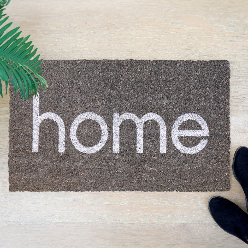 Large rectangular grey coir doormat with a simple tonal finish