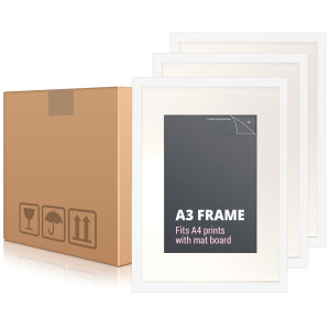 A3 white picture frames shown as a collection with packaging