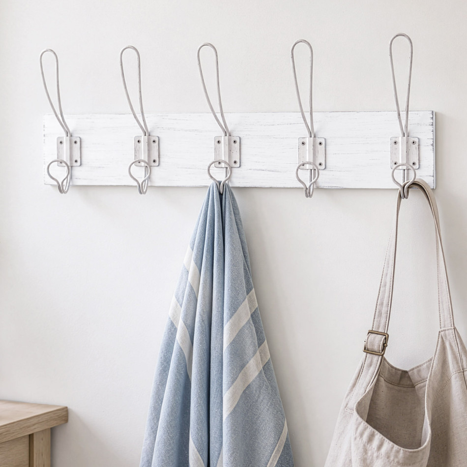 White 5-Hook Coat Rack, wall-mounted storage and organisation piece