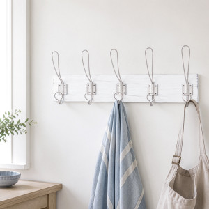 White 5-Hook Coat Rack, a functional fitting for displaying, holding or organising household items