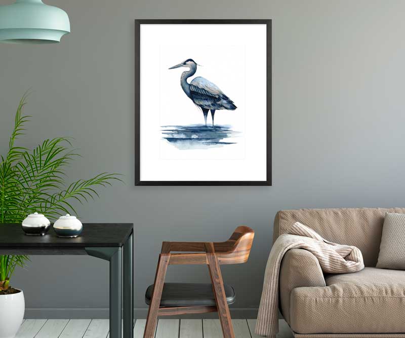 Large Azure Blue Heron I Art Print Framed