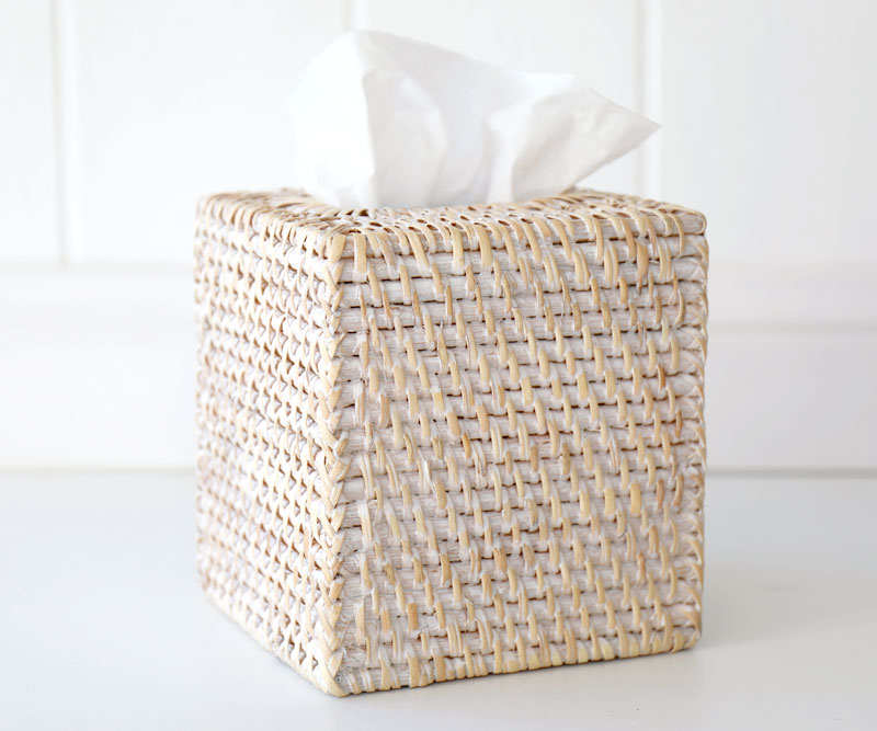 Square Rattan Tissue Box Cover Whitewash
