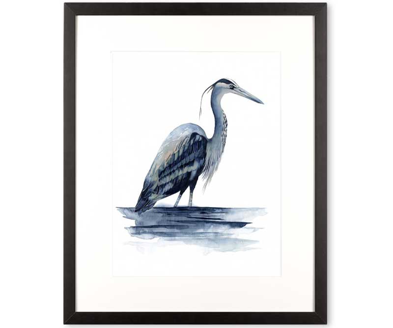 Large Azure Blue Heron II Art Print Framed