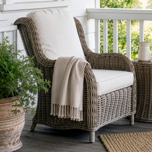 Albany antique grey rattan armchair with cream seat and back cushions