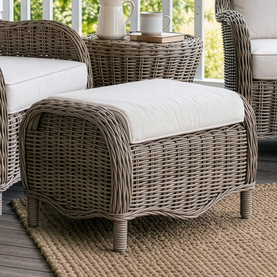 Albany antique grey rattan footstool with padded cream cushion
