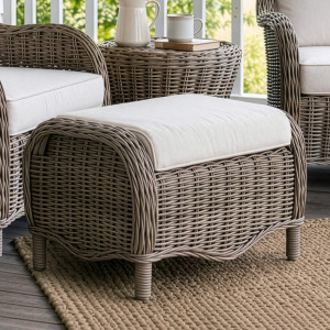 Albany antique grey rattan footstool with padded cream cushion