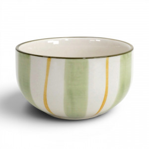 Amelia Green Stripe Bowl, designed for practical dining use with an ornamental presentation