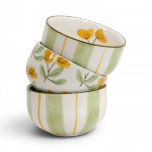 Amelia Green Stripe Bowl, a tabletop piece suited to serving food or creating a decorative display