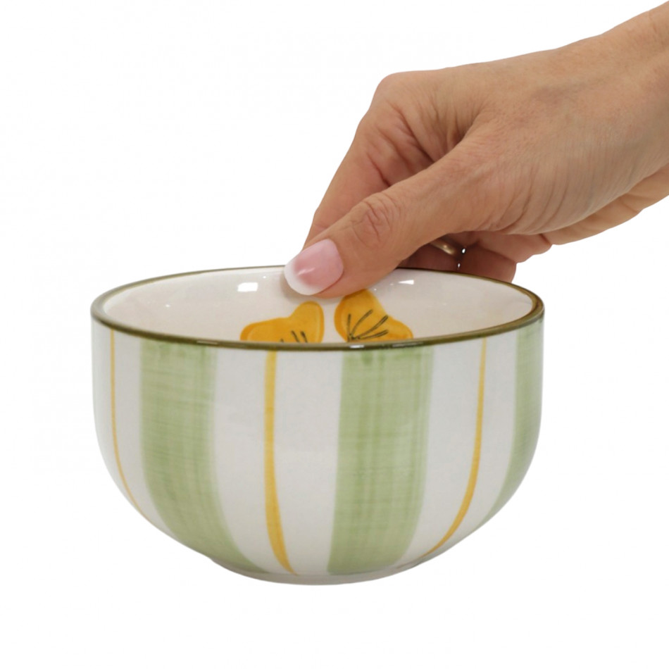 Amelia Green Stripe Bowl, decorative tableware