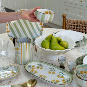 Amelia Green Stripe Bowl, a tabletop piece for serving or decorative display