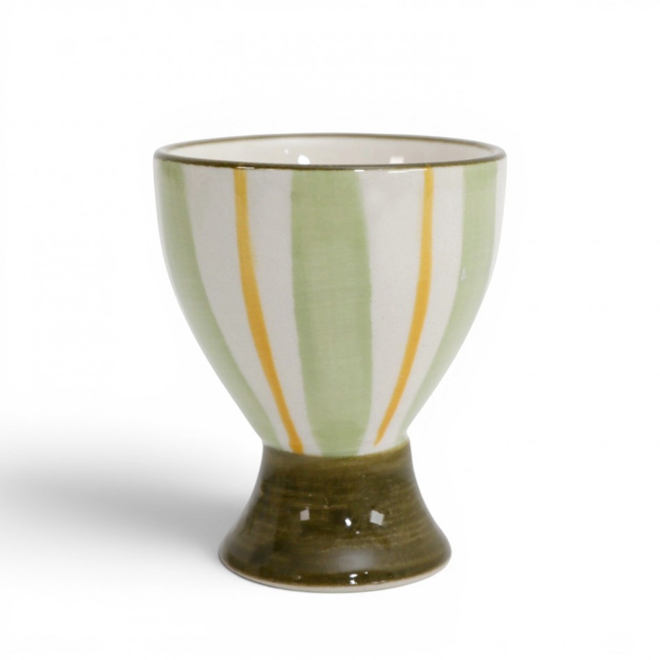Amelia Green Stripe Egg Cup, a drinkware piece for serving and tabletop use