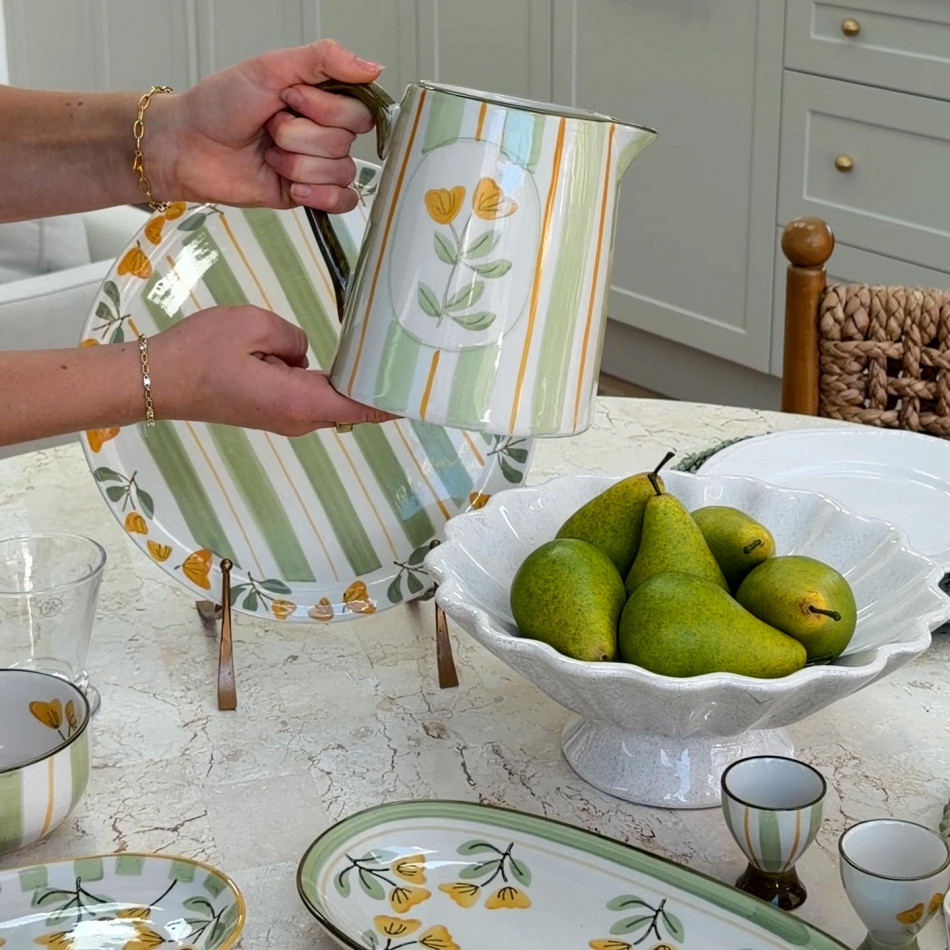 Amelia Green Floral Jug, designed as a practical jug with decorative tabletop appeal