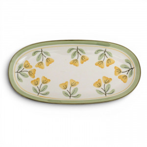 Long Oval Amelia Yellow Floral Serving Platter, designed for practical dining use with an ornamental presentation
