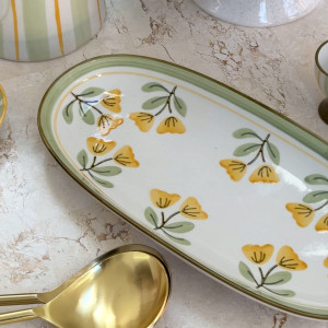Long Oval Amelia Yellow Floral Serving Platter, a tabletop piece for serving or decorative display