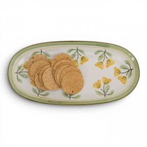 Long Oval Amelia Yellow Floral Serving Platter, a tabletop piece suited to serving food or creating a decorative display