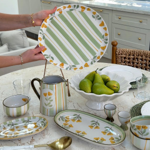 Round Amelia Green Floral Serving Platter, designed for practical dining use with an ornamental presentation