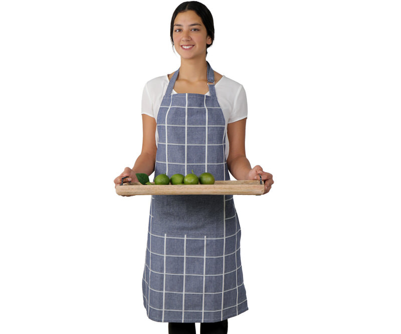 Campbell Check Apron - Denim Blue