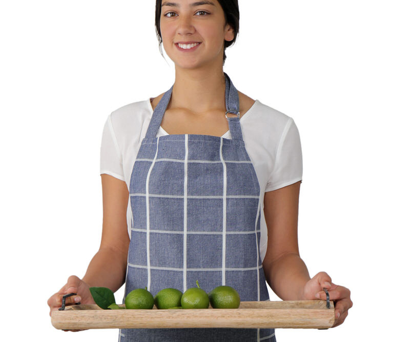 Blue Linen Apron, Tea Towel and Oven Mitt Set