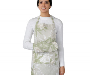 Set 2 Pandora White Protea Apron + Oven Glove